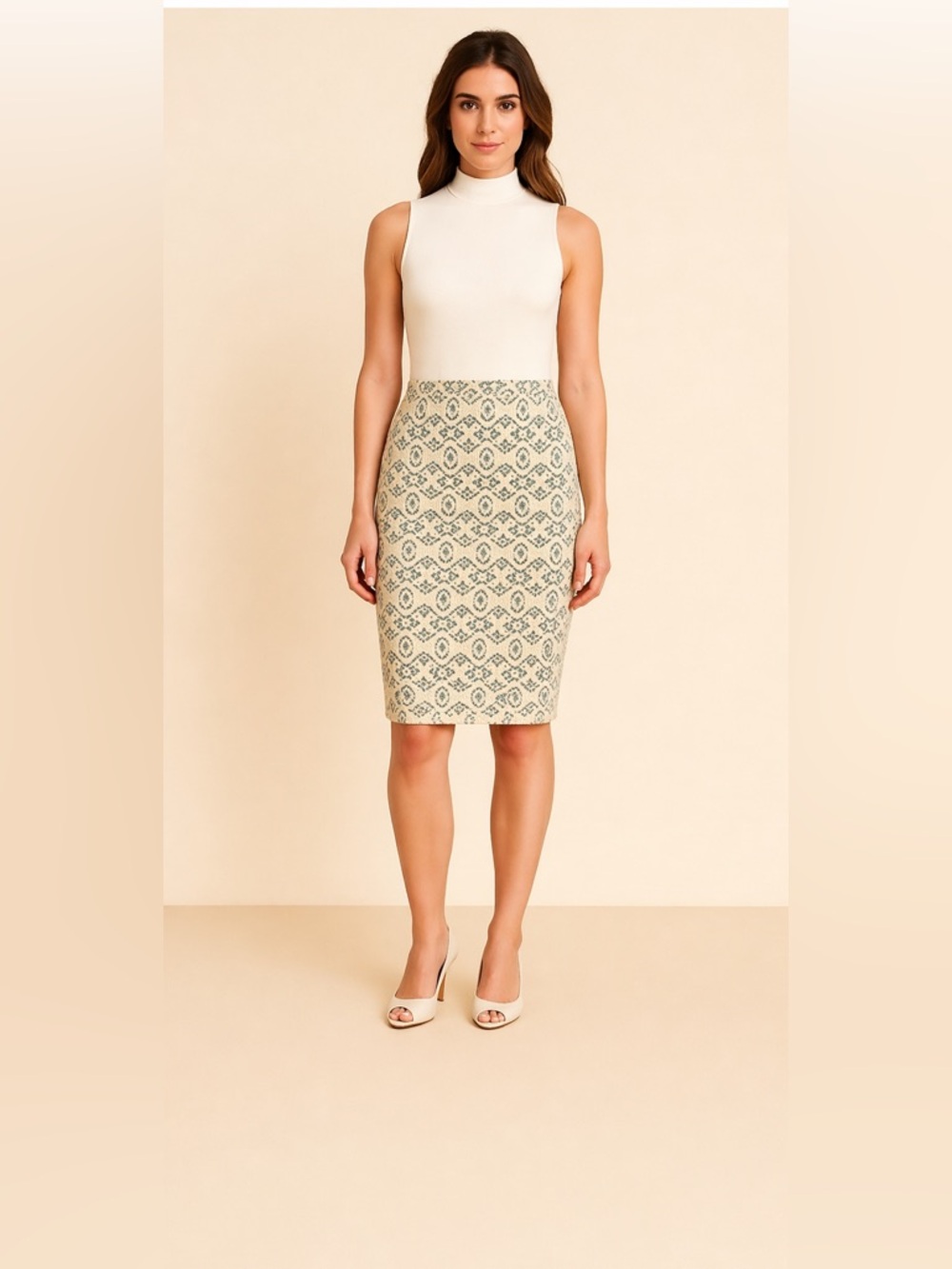 Anthropologie Cream Lace Pencil Skirt | Fully Lined | Size 8